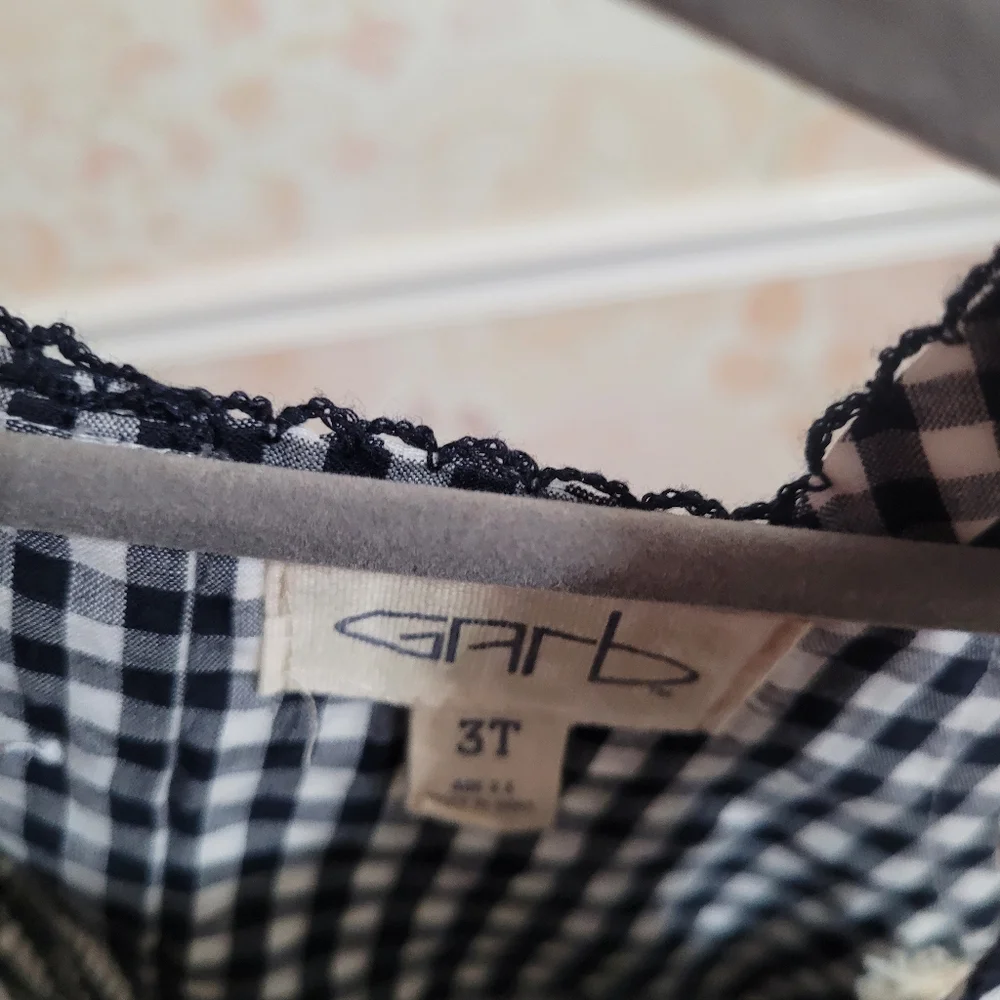 $ NWT GARB Tram Navy‎ Blue Gingham Embroidered  Dress